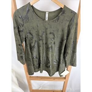 NWT Cubism Green Round Neck Burnished Long Sleeve Top #0977 Size XS